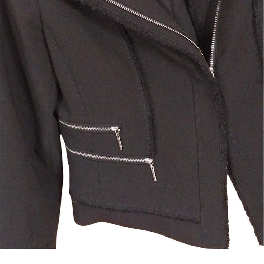 🖤EUC•WHBM Black Raw Edge Moto Jacket with silver zippers. Size 8. - Picture 4 of 11